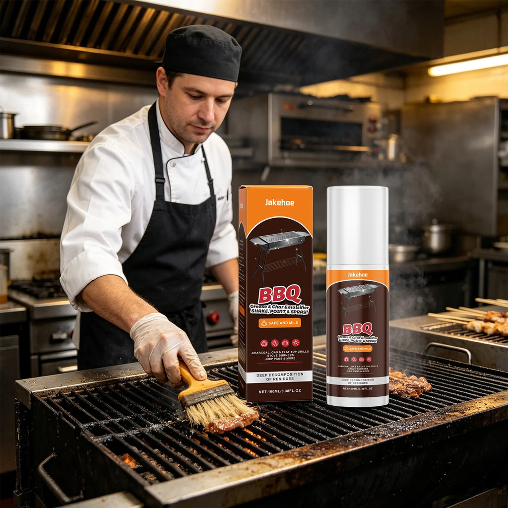 JAKEHOE BBQ Grill Cleaner Spray Dissolve Oil Stains Remove Burnt-On Food Fast-Acting BBQ Cleaning Solution Heavy-Duty Degreaser Qme