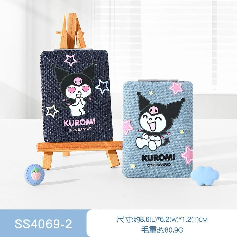 Hello Kitty Kuromi Travel Makeup Mirror Compact Handheld Mirror Cartoon-Style Mini Portable Mirror Qme
