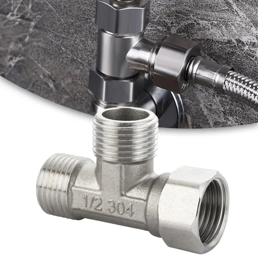 G1/ 2" Stainless Steel Way T-Adapter Bathroom Shower Valve Faucet Water Splitter Toilet Shower Spray Nozzle Converter Pipe Elbow Qme