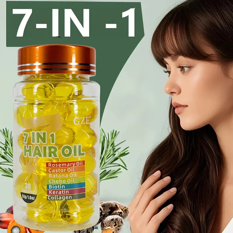 GZE 7-IN-1 Hair Oil Enriched With Rosemary Oil Castor Oil Batana Oil Chebe Oil Biotin Keratin Collagen Hydrating Smoothing Qme