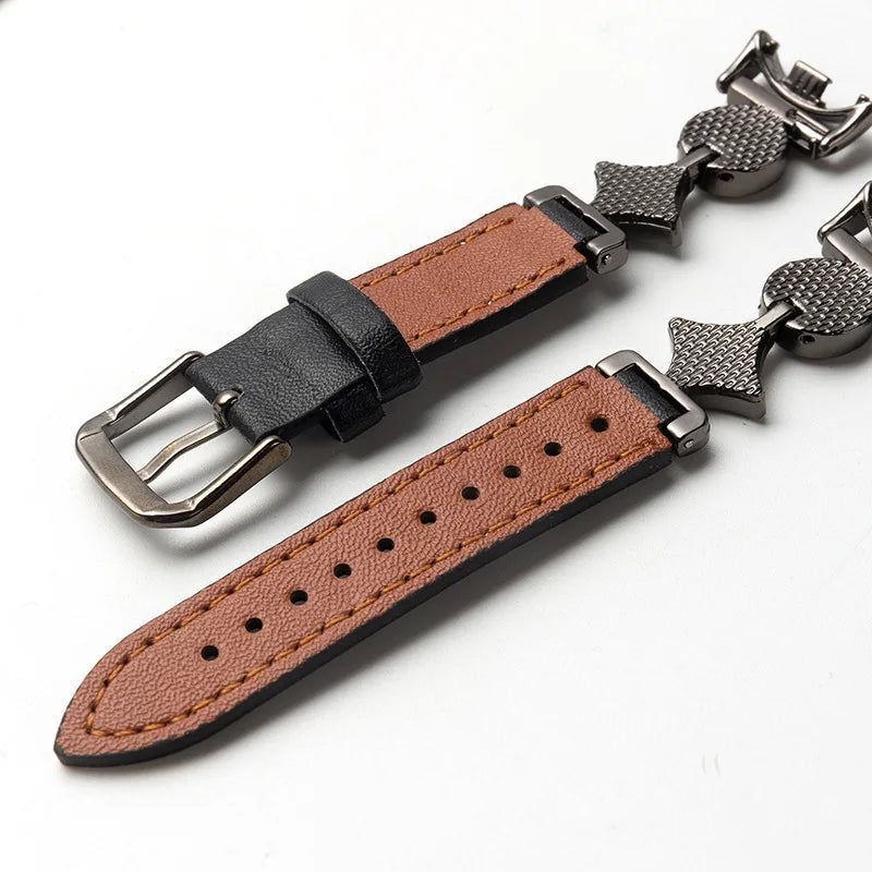 Applicable to iWatch10 strap Apple S9 watch AppleWatch metal four-leaf clover S8 leather S7S6 women's model Qme