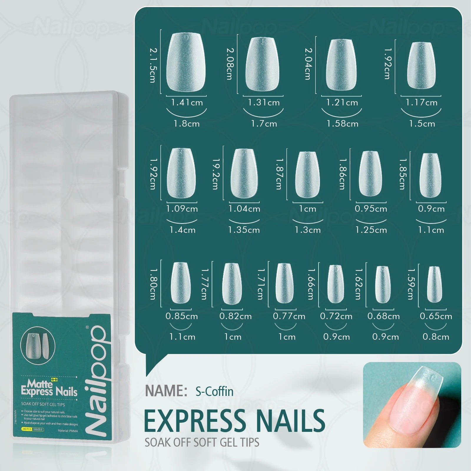Nailpop Soft Matte False Nail Tips No File Required Durable Premium Qme S-Coffin