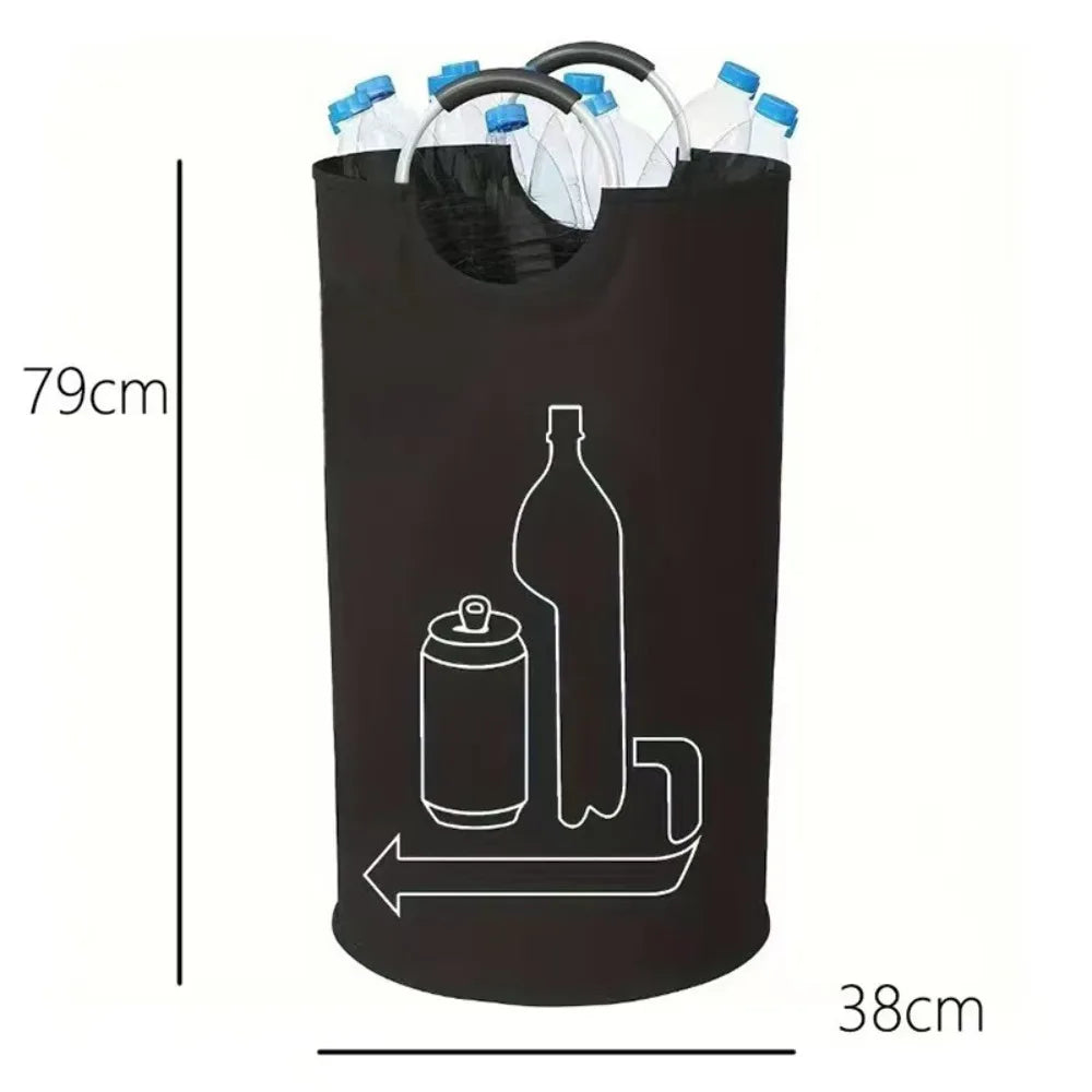 Large Bottle Recycling Bag Aluminum Handle Oxford Cloth Portable Qme black