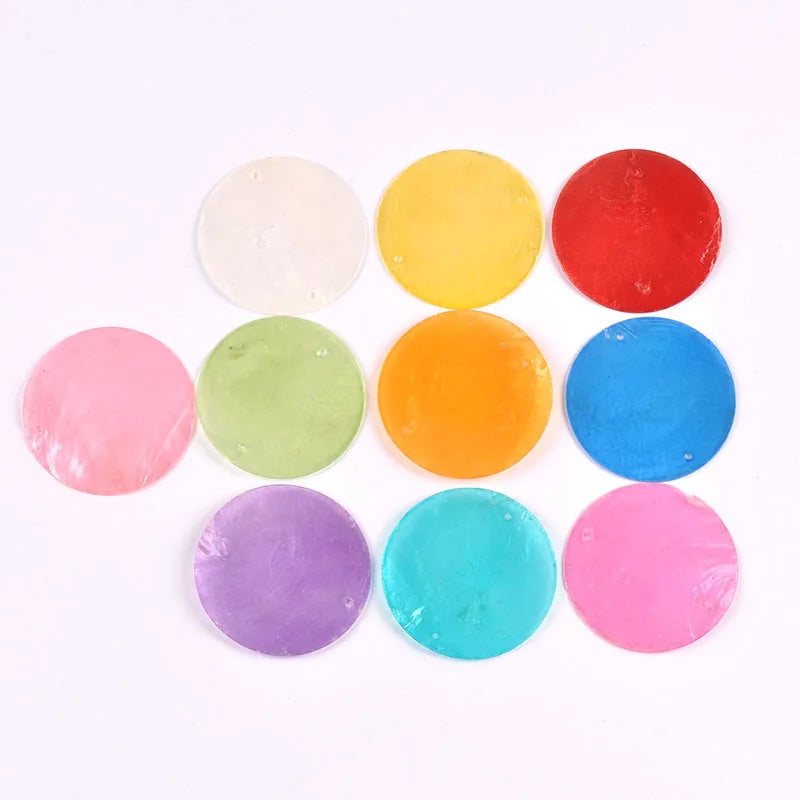 5/10pcs Colorful Round 2 Hole Shells Pendant Hanger DIY Jewelry Making Necklace Charms Gift Decoration Handmade Accessoires 50mm Qme