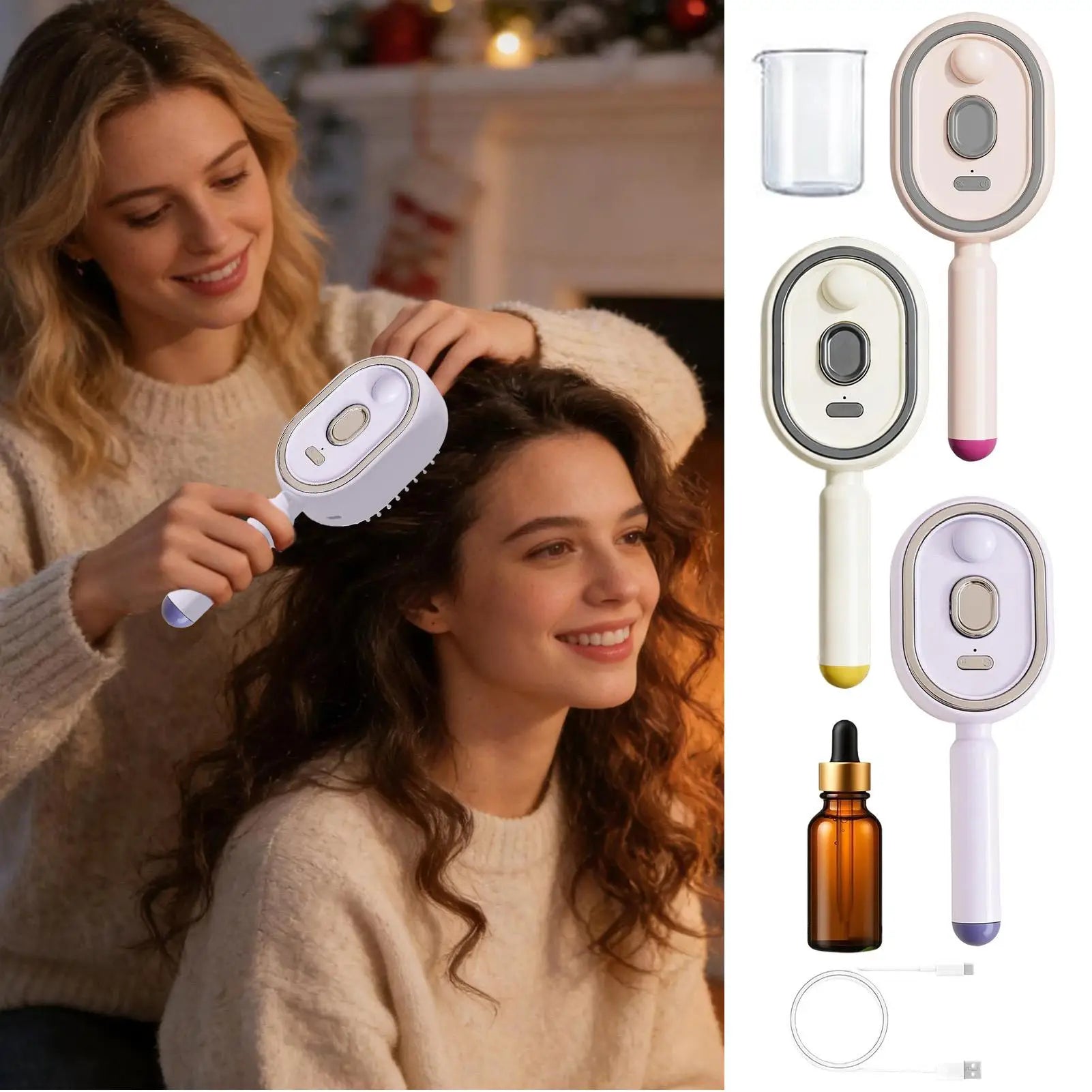 Steam Brush for Hair Rechargeable Detangling Comb with Oil Measuring Cup Steam Straightener Brush for Home Smoothing Curly Thick Qme