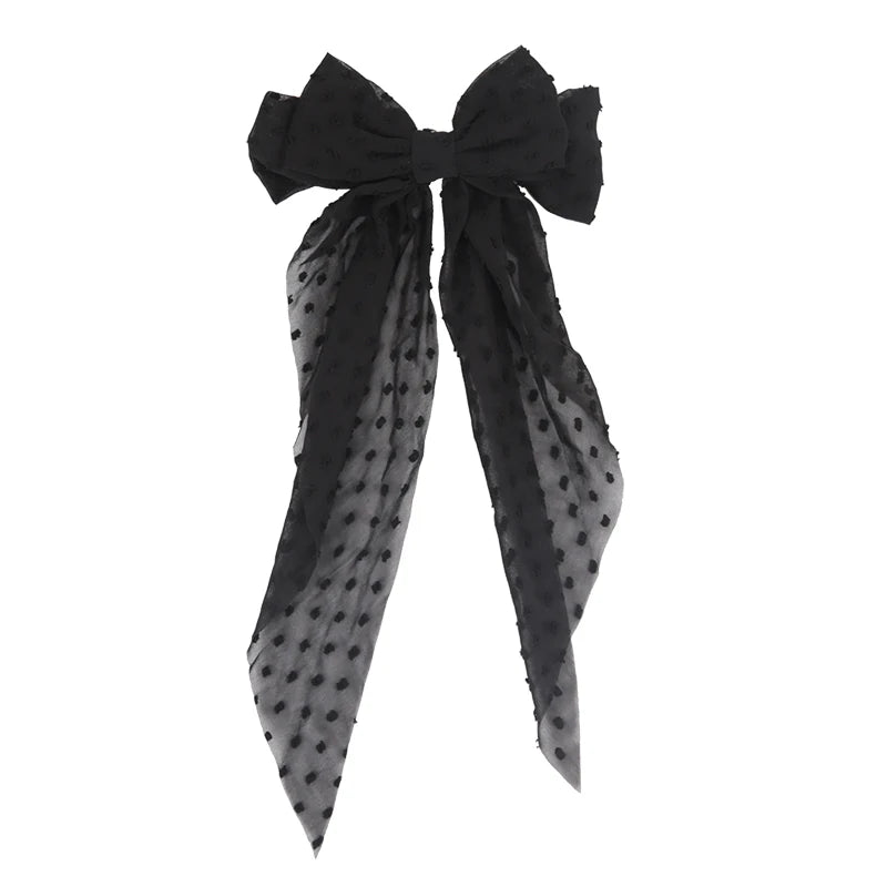 Black Chiffon Bow Hair Clip Women Large Bowknot Stain Hairpin Qme black One Size
