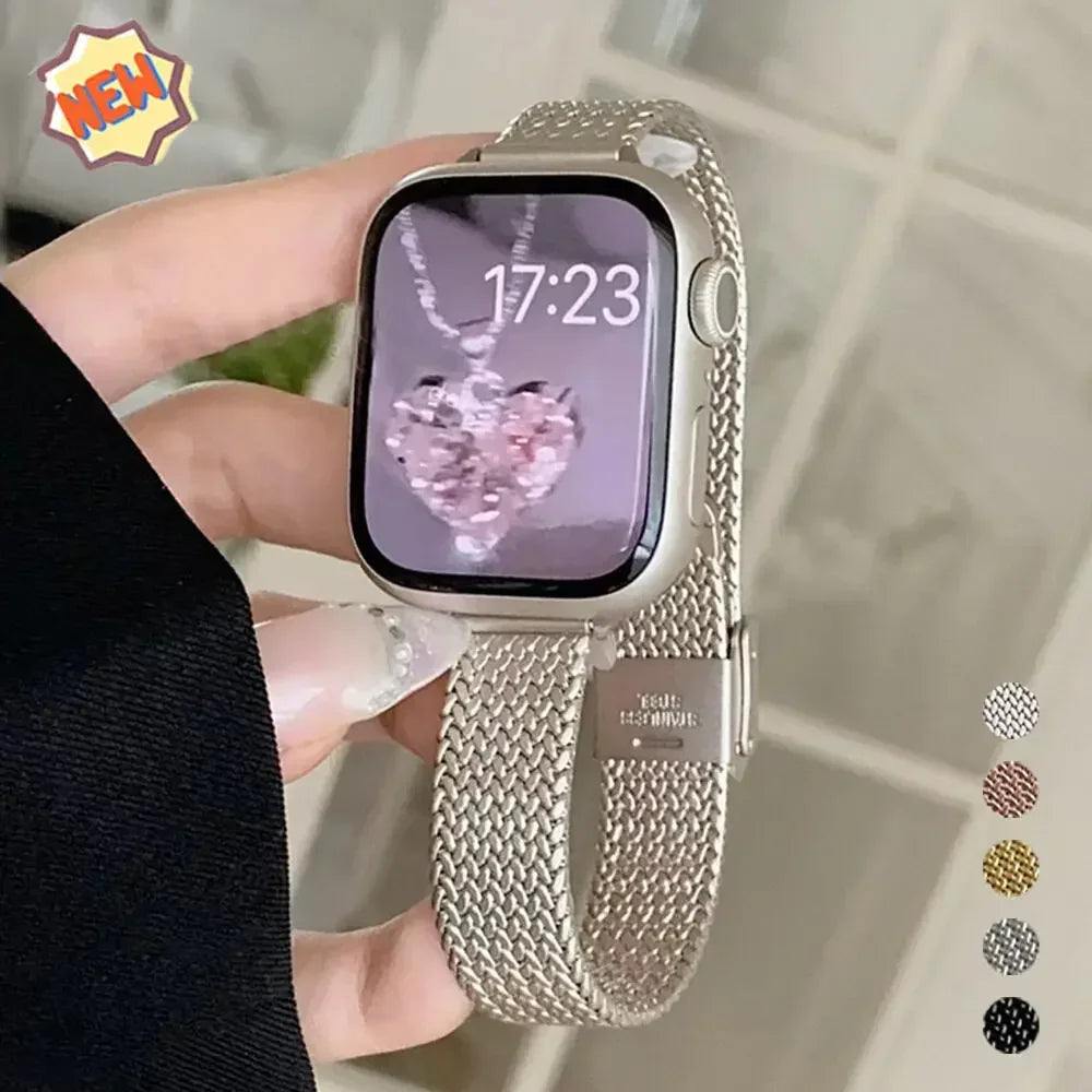 Milanese Strap For Apple watch band 44mm 40mm 45mm 41mm stainless steel Metal bracelet for iWatch Apple watch 3 4 5 SE 6 7 Qme starlight 38mm 40mm 41mm