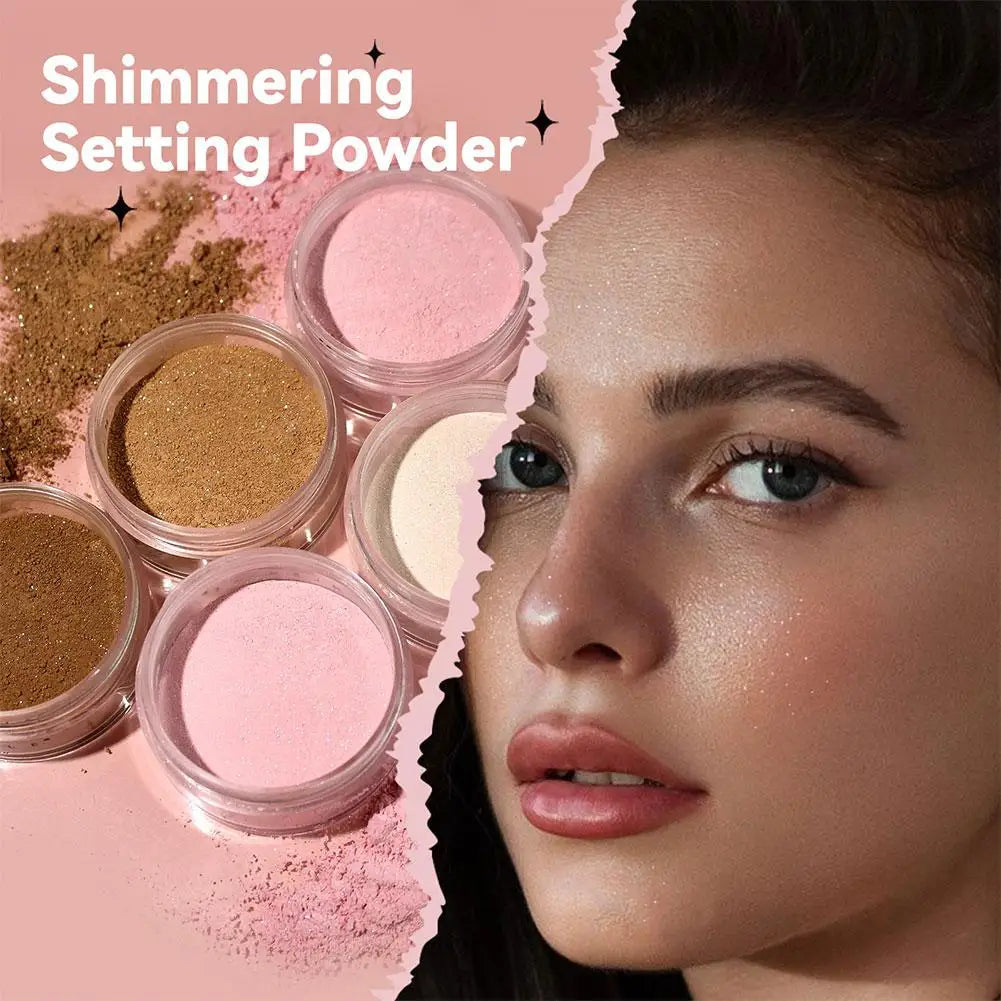 MLSMILE Shimmer Glitter Loose Setting Powder Oil Control Hide Pore Lasting Concealer Face Powder Pearlescent Matte Face Makeup Qme