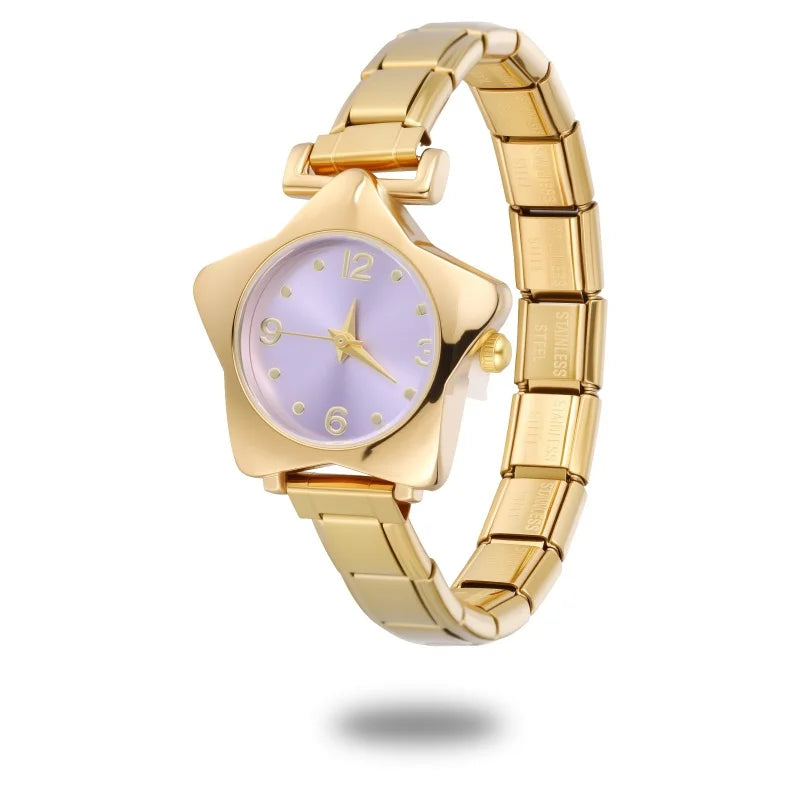1 Piece Gold Retro Simple Men Women's Watch Stainless Steel Strap Watch Star Dial Casual Fashion Watch Suitable for Daily Wear Qme Style 10