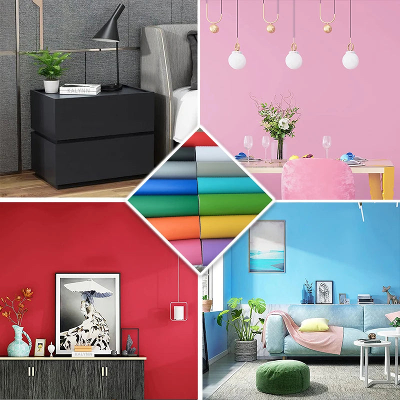 Solid Waterproof Wallpaper Room Self-adhesive Black White Wardrobe Qme