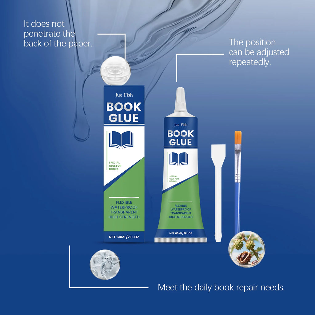 JUE FISH Book Glue: Strong Adhesion Quick-Drying Formula Long-Lasting Firm Bond for Various Paper Materials Qme