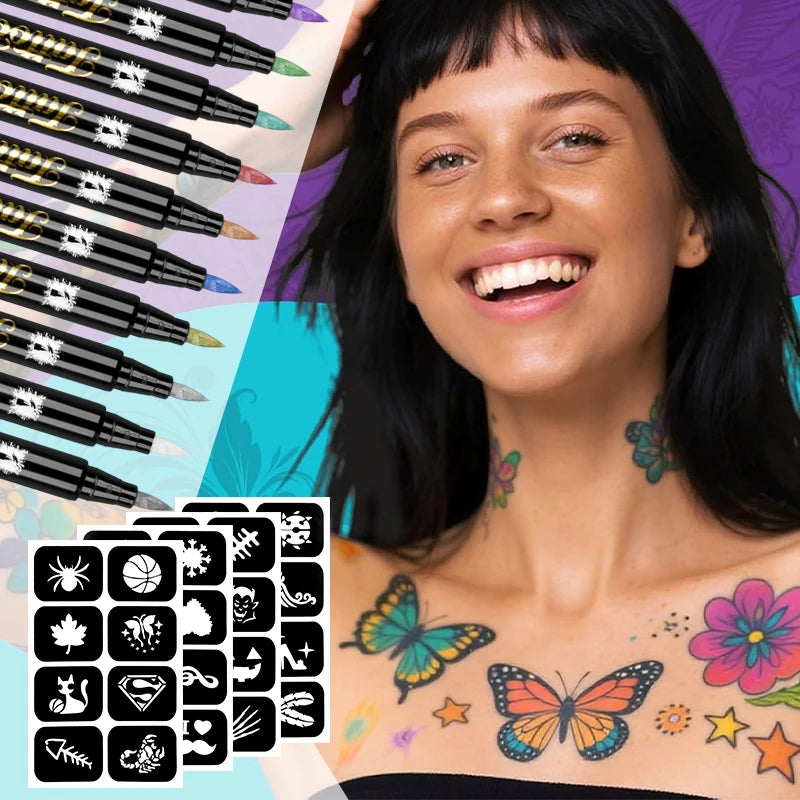 Metallic Temporary Tattoo Pen Skin Safe Body Markers Stackable Paint Qme