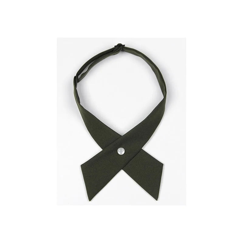 Lady Cross Small Collar Neck Tie Solid Girl Formal Classical Short Qme green