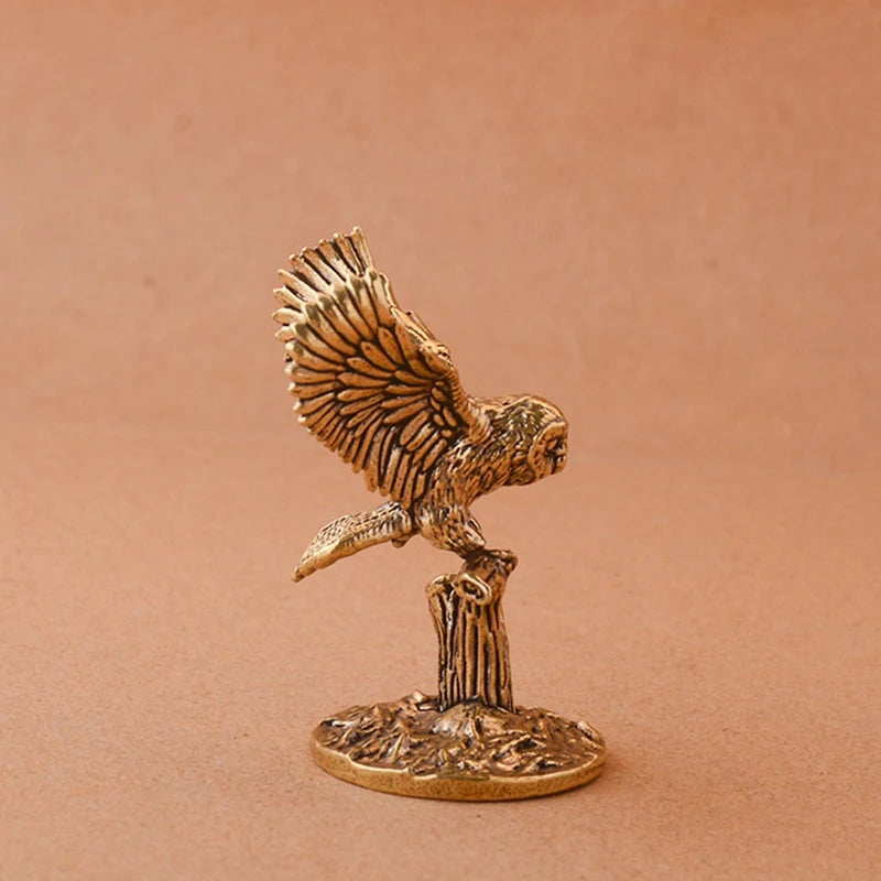 Antique Solid Brass Owl Miniature Figurines Retro Copper Animal Tea Qme