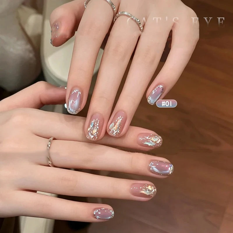 New Cat Eye Nail Gel Polish Set, Taro Purple Milky Shimmer, Magnetic Aurora Glass Bead Effect, Long Lasting Soak Off UV LED Gel Qme
