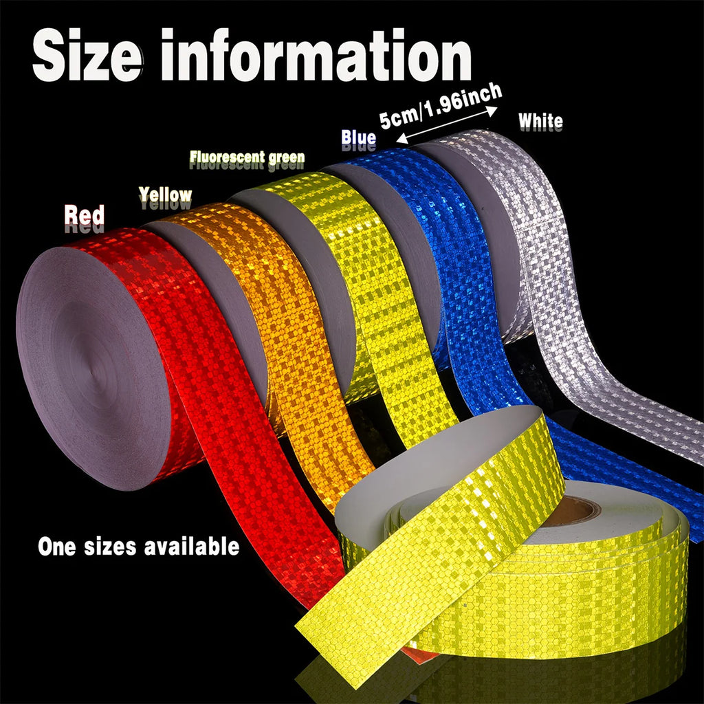 5cm*3M Reflective Warning Tapes Waterproof Outdoor Car Stickers Safety Strip White Red Fluorescent Yellow Reflectors for Bicycle Qme
