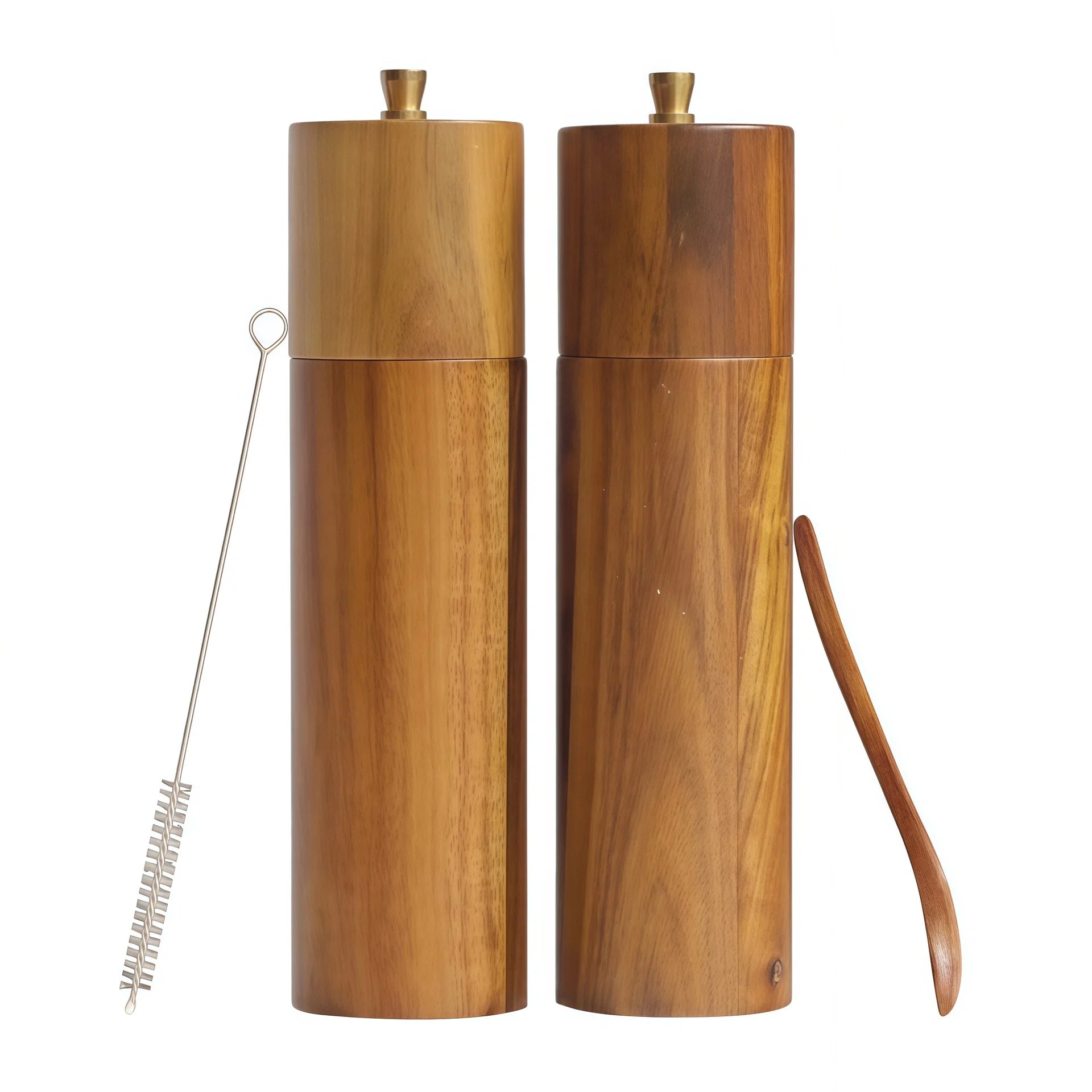 2pieces Wood Manual Pepper Grinder,Pepper Mill & Sea Salt Grinder,Handheld Grinder for Black Pepper Portable Spice Grinding Tool Qme D GStraight Tube