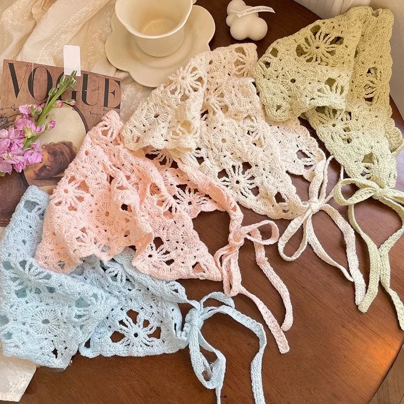 Fashion Knitted Headscarf Hat French Pastoral Style Triangle Headband Knitted Headband Silk Scarf High-end Hair Accessories Qme
