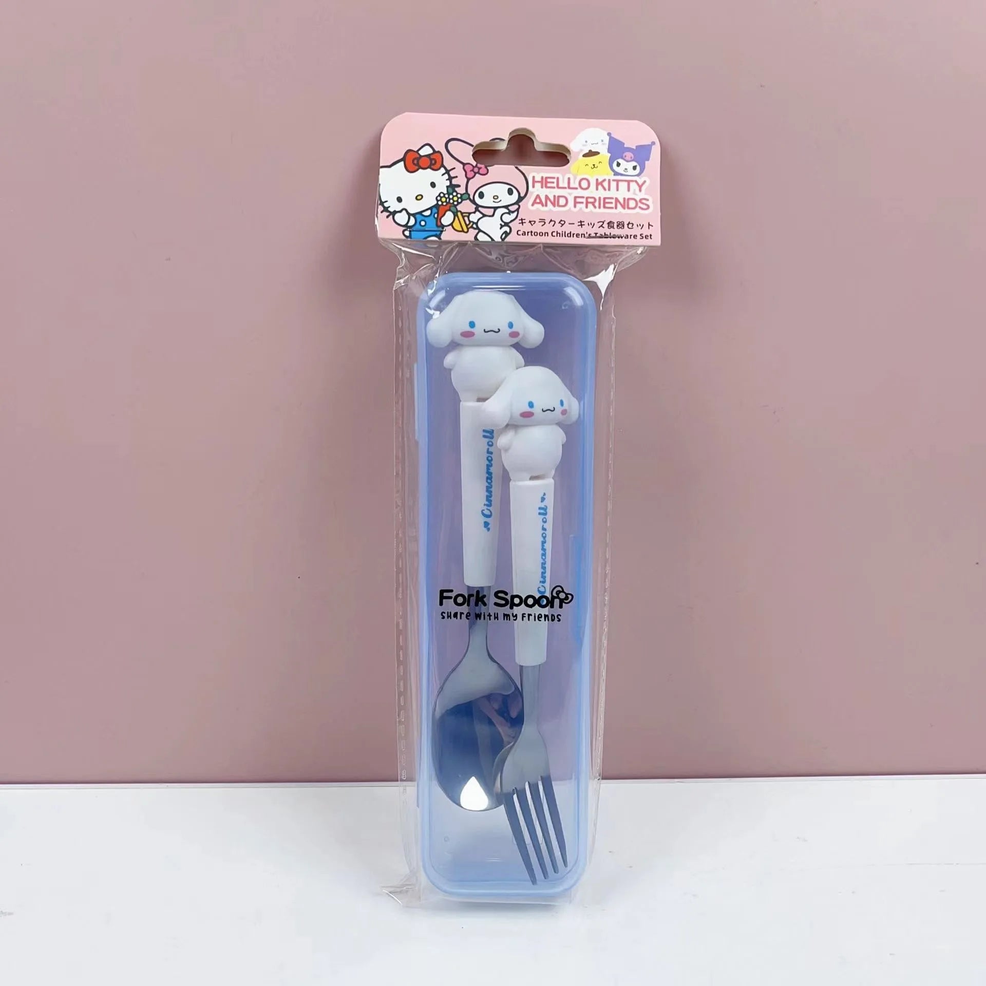 Hello Kitty Cartoon Children's Tableware Spoon Portable Two-Piece Set for Students Stainless Steel Fork and Spoon Set Qme 4