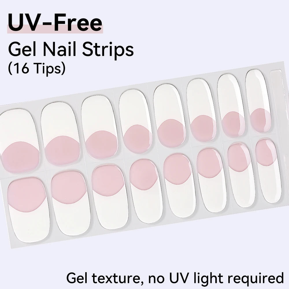 16Tips Pink Red French UV-Free Gel Nail Stickers Sparkly Shinning Qme CMK-0107
