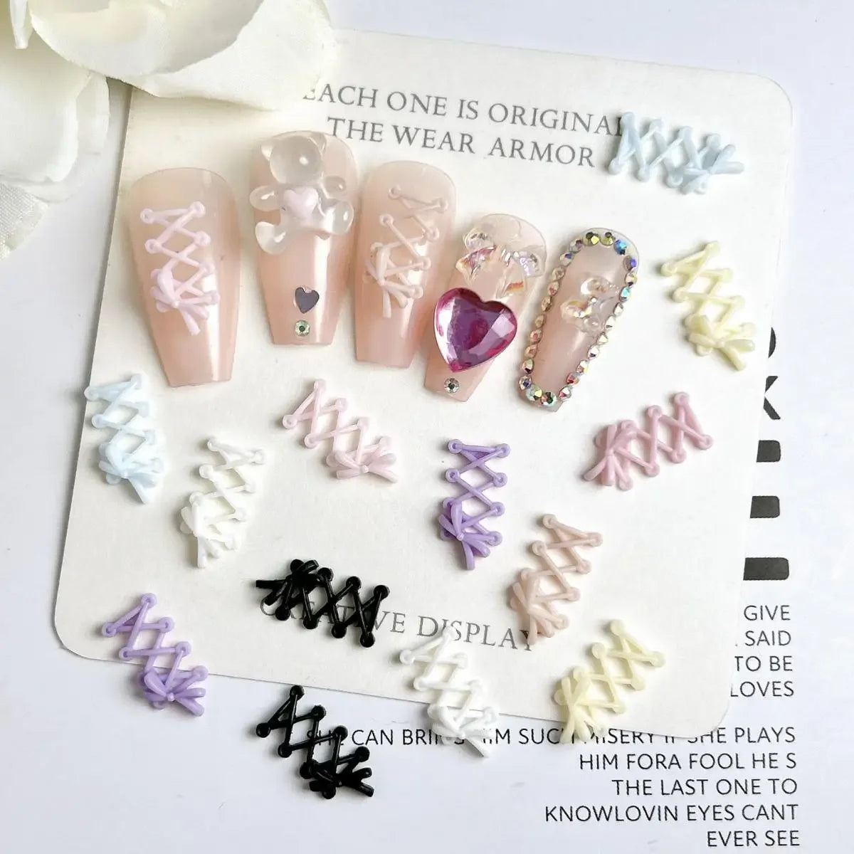 30PCS New Creative Shoelace Resin Nail Charms 3D Macaron Colored Bow Shoelace Nail Art Decorations for DIY French Nail Ornaments Qme