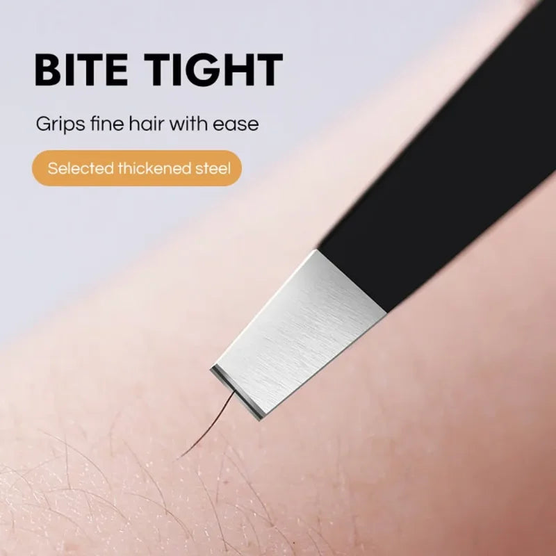 Stainless Steel Black Eyebrow Tweezer Slant Flat Point Beauty Tools Qme