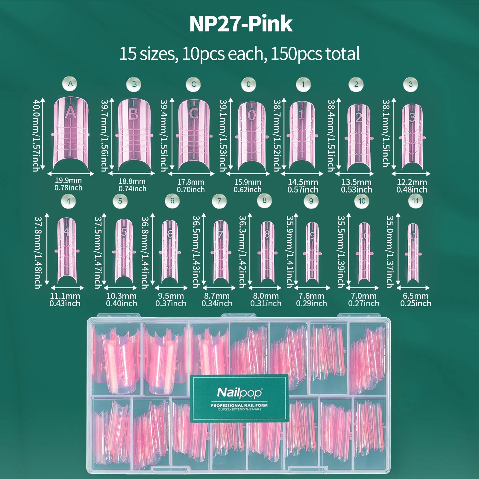 Nailpop 6in1 French Nail Dual Form 6 Shapes Reusable Gel Extension Qme JM27-Red 150