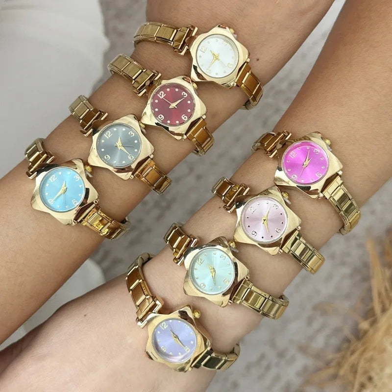 1 Piece Gold Retro Simple Men Women's Watch Stainless Steel Strap Watch Star Dial Casual Fashion Watch Suitable for Daily Wear Qme