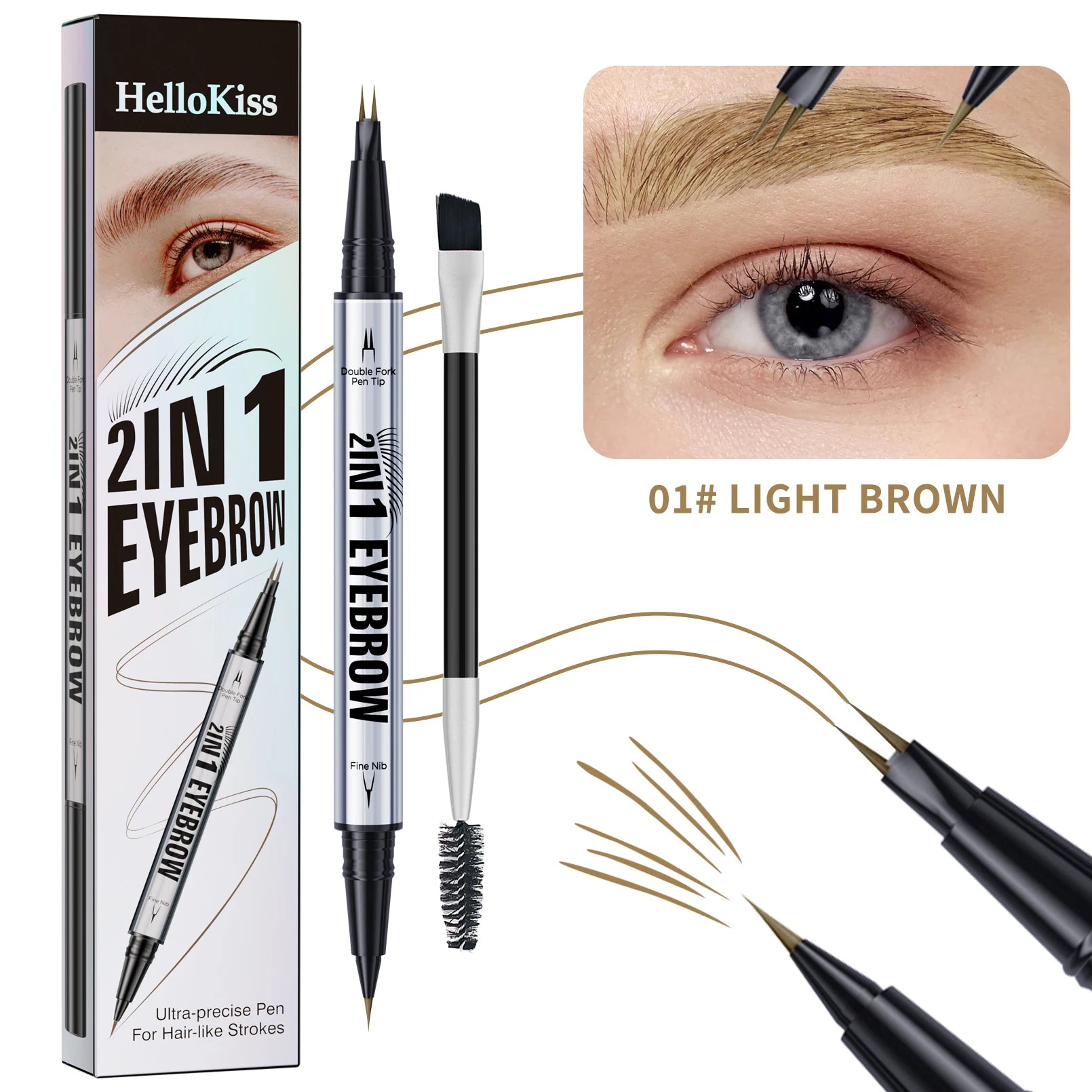 Two-pronged Eyebrow Pencil Waterproof Two-in-one Liquid Eyebrow Pencil Curved Eyebrow Pen With Fork And Precise Brush Tip Makeup Qme 9711-1
