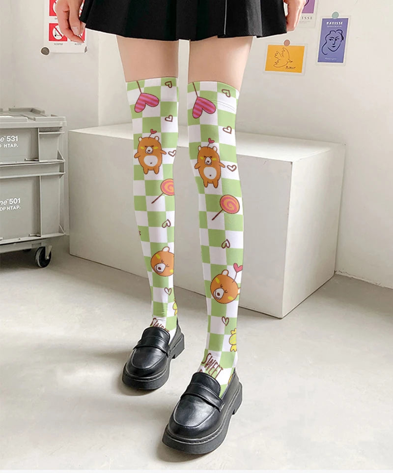 Cartoon Bear Rabbit Pattern 3D Printing Ladies Stockings Kawaii Sweet Qme