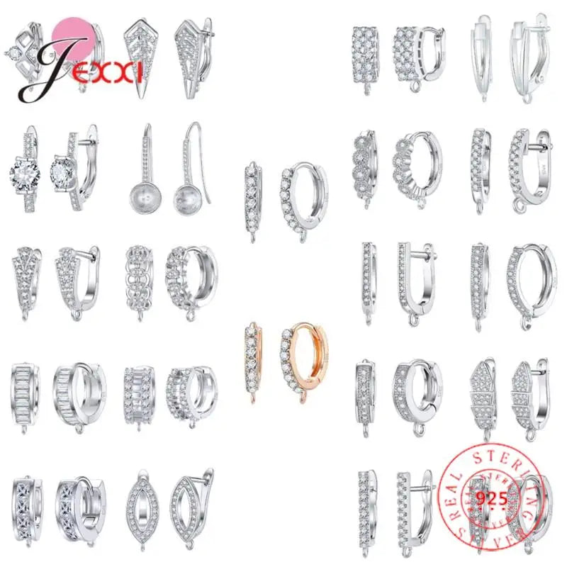 Korean Style Various Model Crystal Earring Findings Genuine 925 Sterling Silver Color Earring Findings Jewelry Accessory for DIY Qme