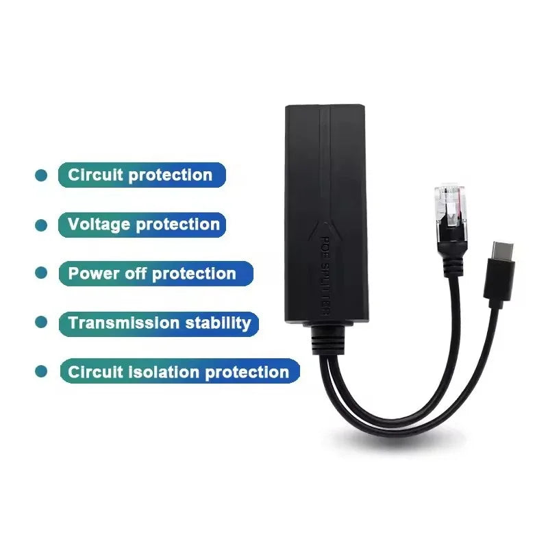 1PCS TYPE-C Port POE Splitter 100Mbps 48V to 5V Power Supply Module Ethernet to USB Adapter Qme