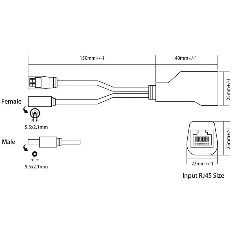 ‌10-Pack Waterproof PoE Splitter 100/1000Mbps 48V Input 12V Output RJ45 for Security Systems Qme