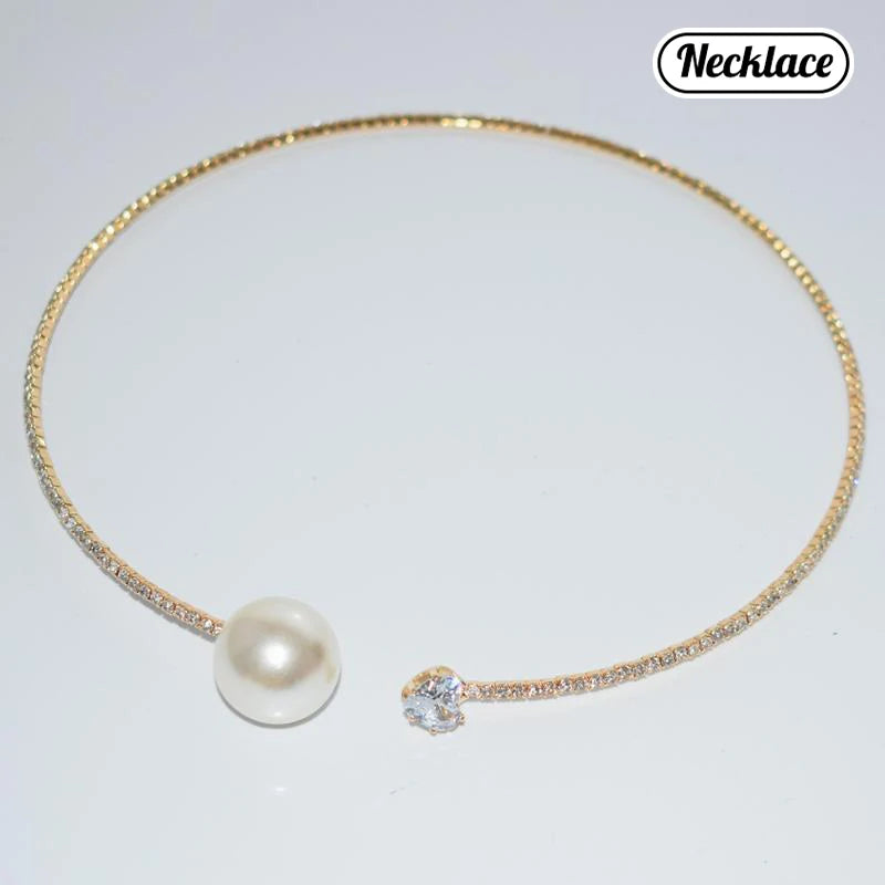 Full Diamond And Large And Small Pearl Open Collar For Women Japanese And Korean Personality Neck Strap Clavicle Chain Qme A5