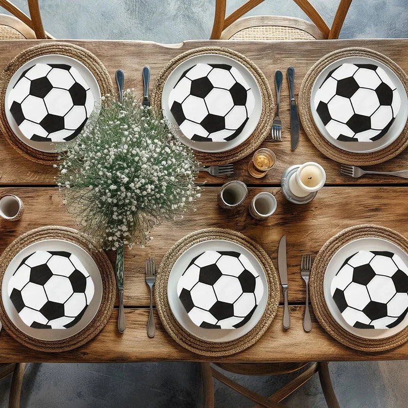 20Pcs Football Shaped Napkin Soccer Party Disposable Tableware For Kids Boys Sports Birthday Party Table Decoration Supplies Qme