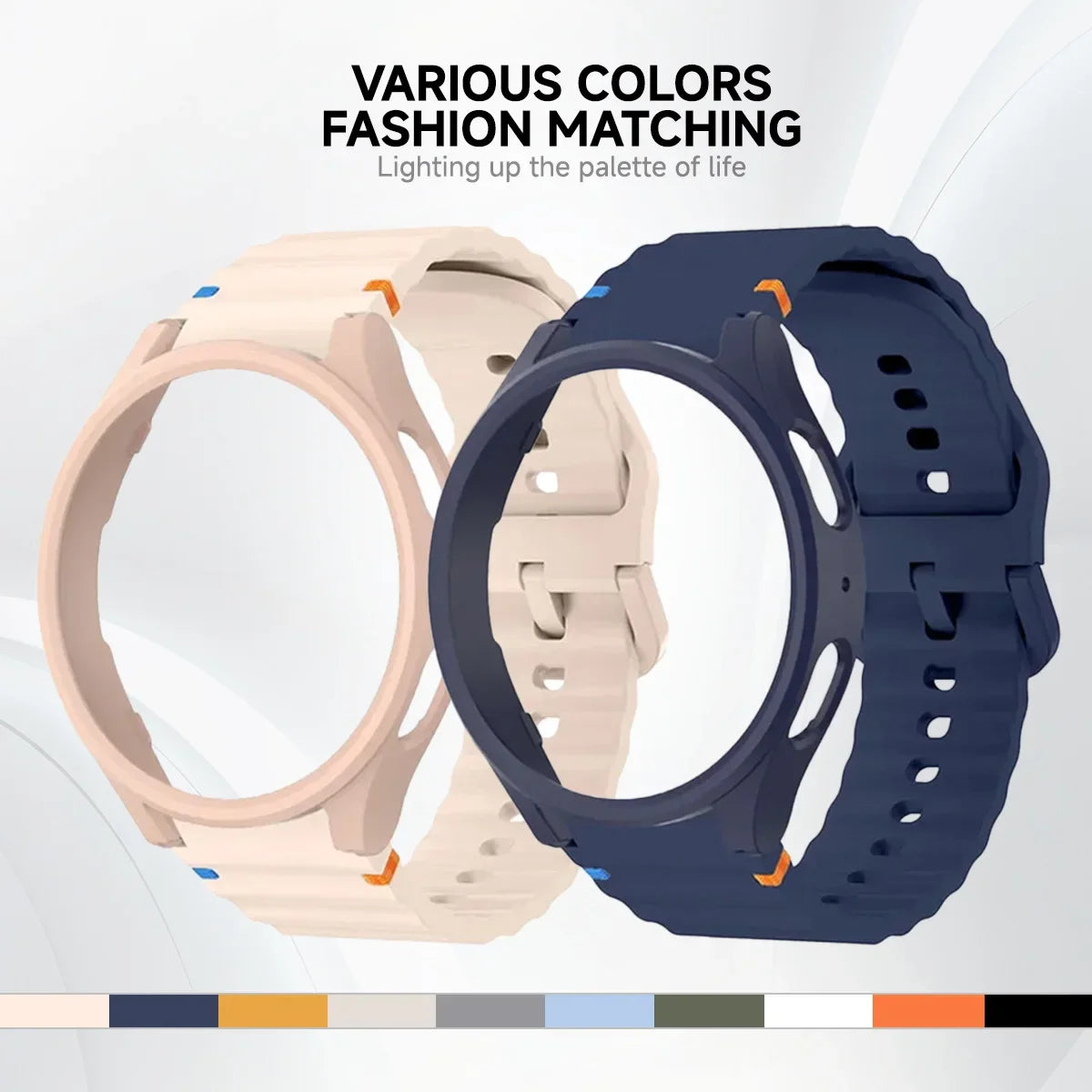 Case+Strap for Samsung Galaxy Watch 7 40mm 44mm Sport Silicone Band Bracelet PC Case Protector Cover Bumper for Galaxy Watch 7 6 Qme