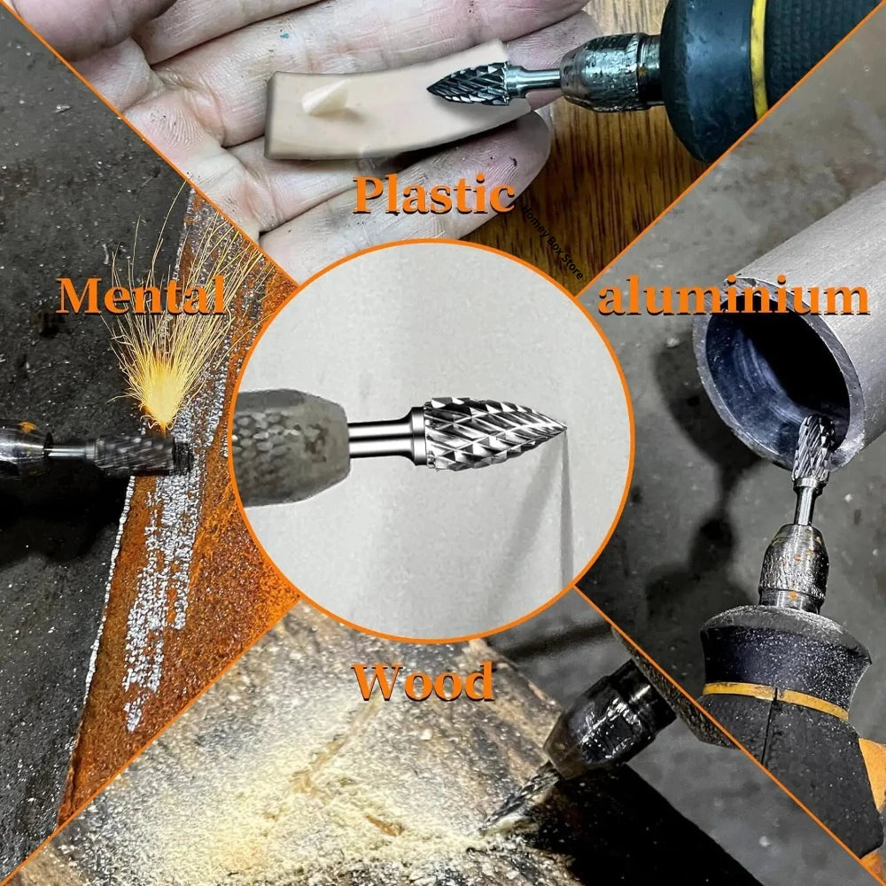 10Pcs High Hardness Carbide Burr Bits 3mm Shank Double Cut Rotary Tool Accessories For Dremel Metal Grinding Engraving Qme