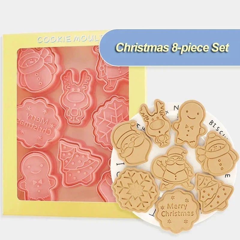 8 Pcs/Set DIY Christmas Biscuit Mould Plastic Cookie Cutter Cartoon Baking Mould Cookie Decorating Tools Baking Tools Qme