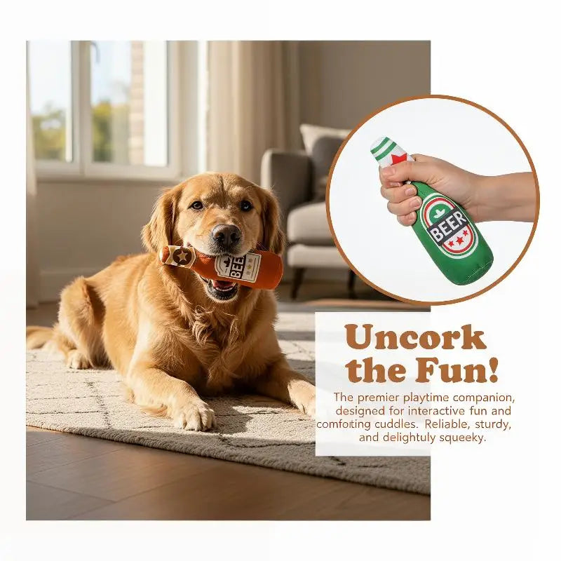 Chewable Interactive Sound Toys Realistic Beer Bottle Shaped Squeaky Qme