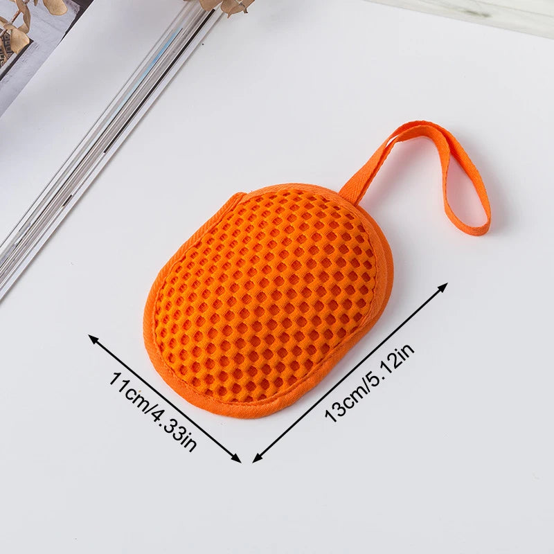 2-in-1 Bath Loofah Glove Double-sided Exfoliating Lathering Tool Soap Qme soap bag Orange