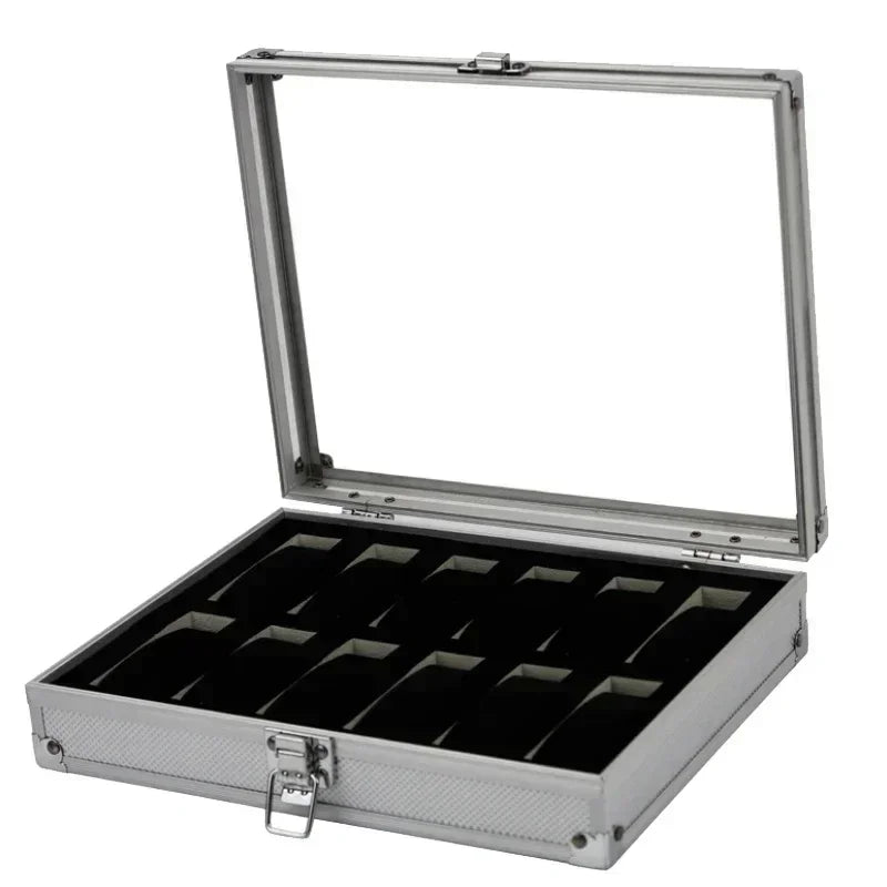 Useful Aluminium Watches Box 12 Grid Slots Jewelry Watches Display Storage Box Square Case Suede Inside Rectangle Watch Holder Qme