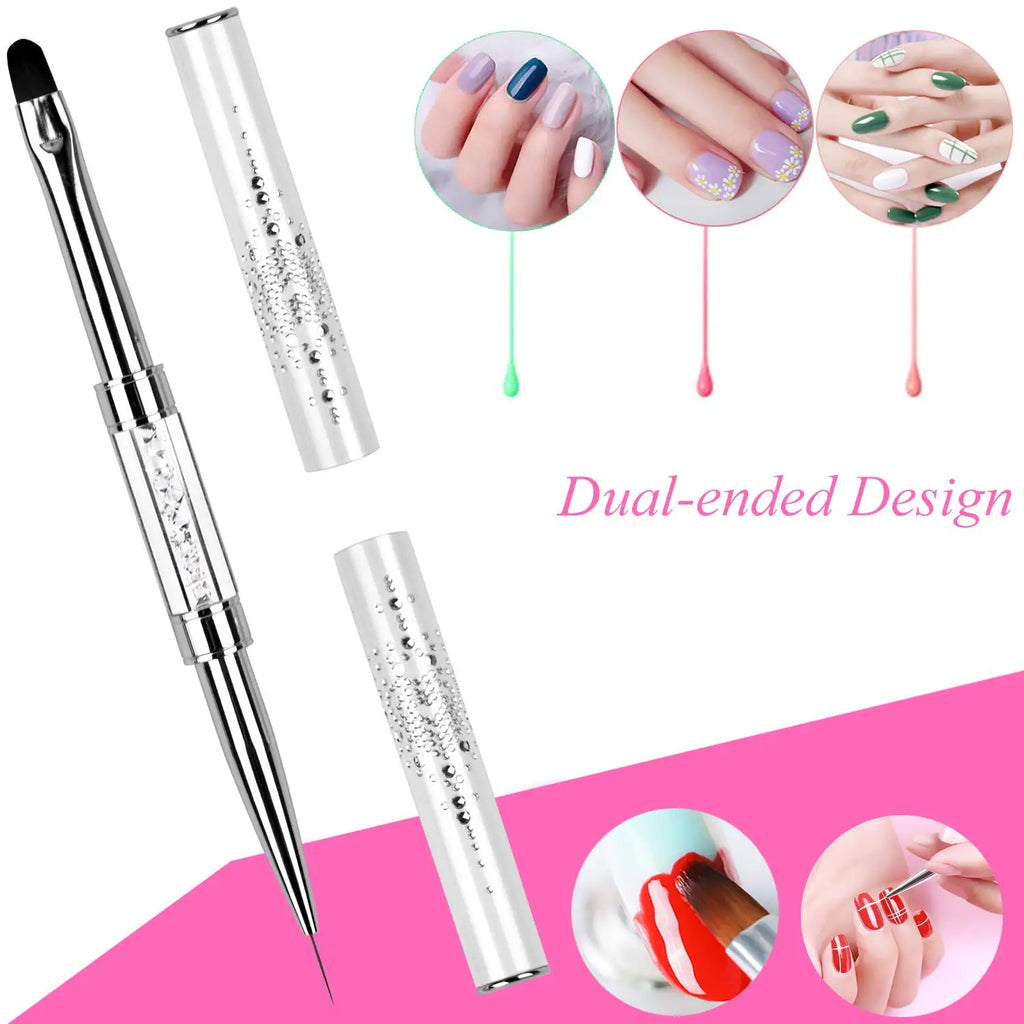 Dual-ended Nail Design Brush Rhinestone Handle UV Gel Nail Brush Professional Nail Art Tools Qme