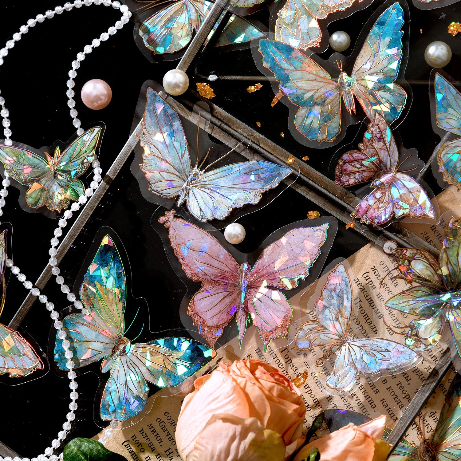 20Pcs PET Butterfly Stickers Transparent Decorative Decals DIY Scrapbooking Collage Photo Album Waterproof Decor Stickers Qme