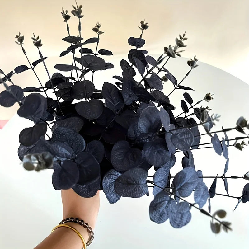3 Black Leaf Simulated Leaves Single Branch 4 Forks Eucalyptus Qme