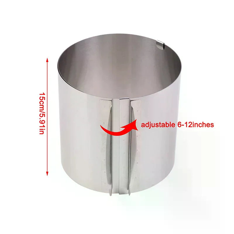 Stainless Steel Height 15CM Retractable Mousse Ring Circle Mold Rustproof Adjustable With Scale Cake Rings For Baking Qme