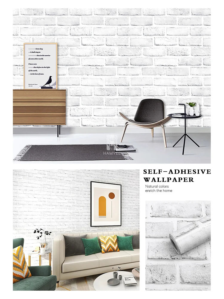 Brick Wallpaper Peel Stick Self-adhesive Wall Paper Grey Contact Pape Qme KL009385 10mx45cm
