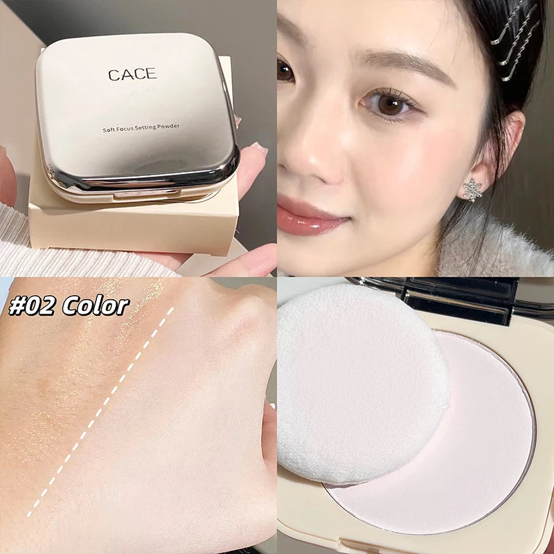 CACE Soft Face Setting Powder Cushion Compact Powder Oil-Control Matte Concealer Finish Smooth Makeup Powder Pressed Cosmetics Qme 02