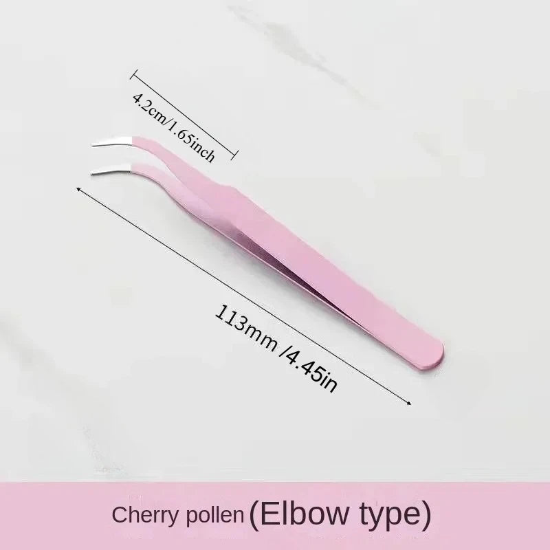 Stainless Steel Colored Straight Curved Tweezers Nail Art Sticker Qme Pink-Curved