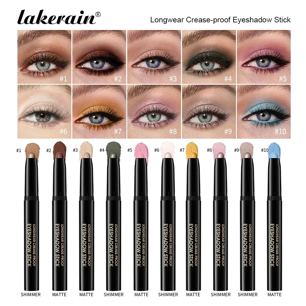 Matte Blue Eyeshadow Stick Pencil Waterproof Monochrome Glitter Pearly Eyeshadow Makeup Soft Natural High Pigmented Long-Lasting Qme