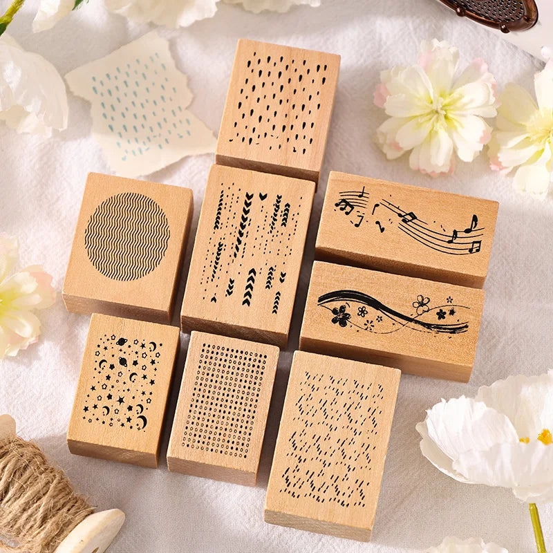 8 pcs Vintage Wooden Rubber Stamp Meteor Shower Theme Printed DIY Decor Scrapbooking Albums Wood Seal Daily Planner Stationery Qme